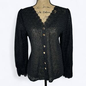 Funjax Blouse L Black Scalloped Floral Lace Semi Sheer Dark Romantic Victorian
